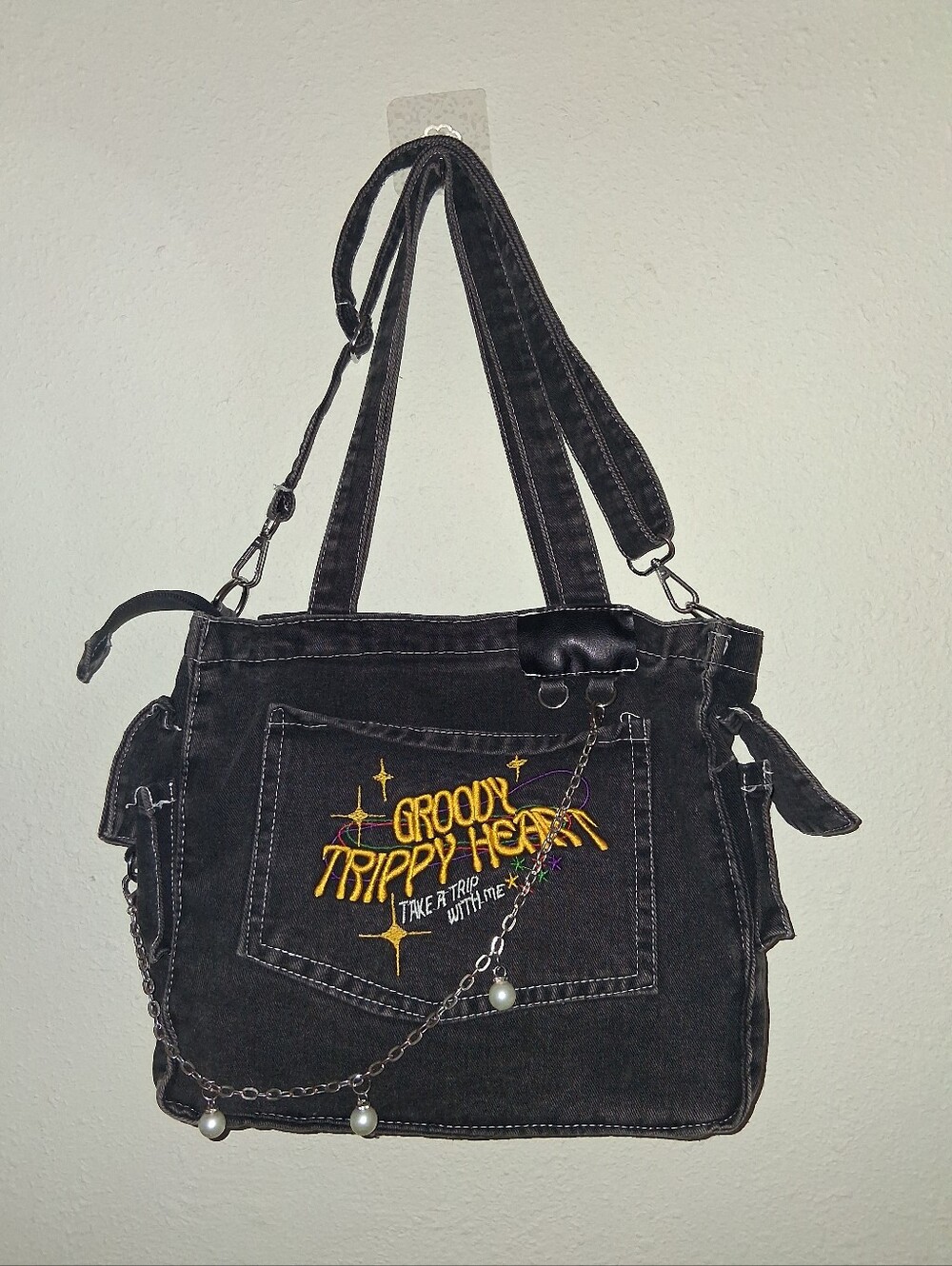 Groovy Trippy Herat Denim Black Tote
